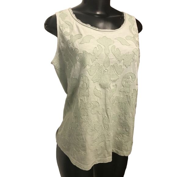 Small Chicos Womens Light Green Cotton Tank Top Pattern Raw Edge Neckline - Picture 5 of 8